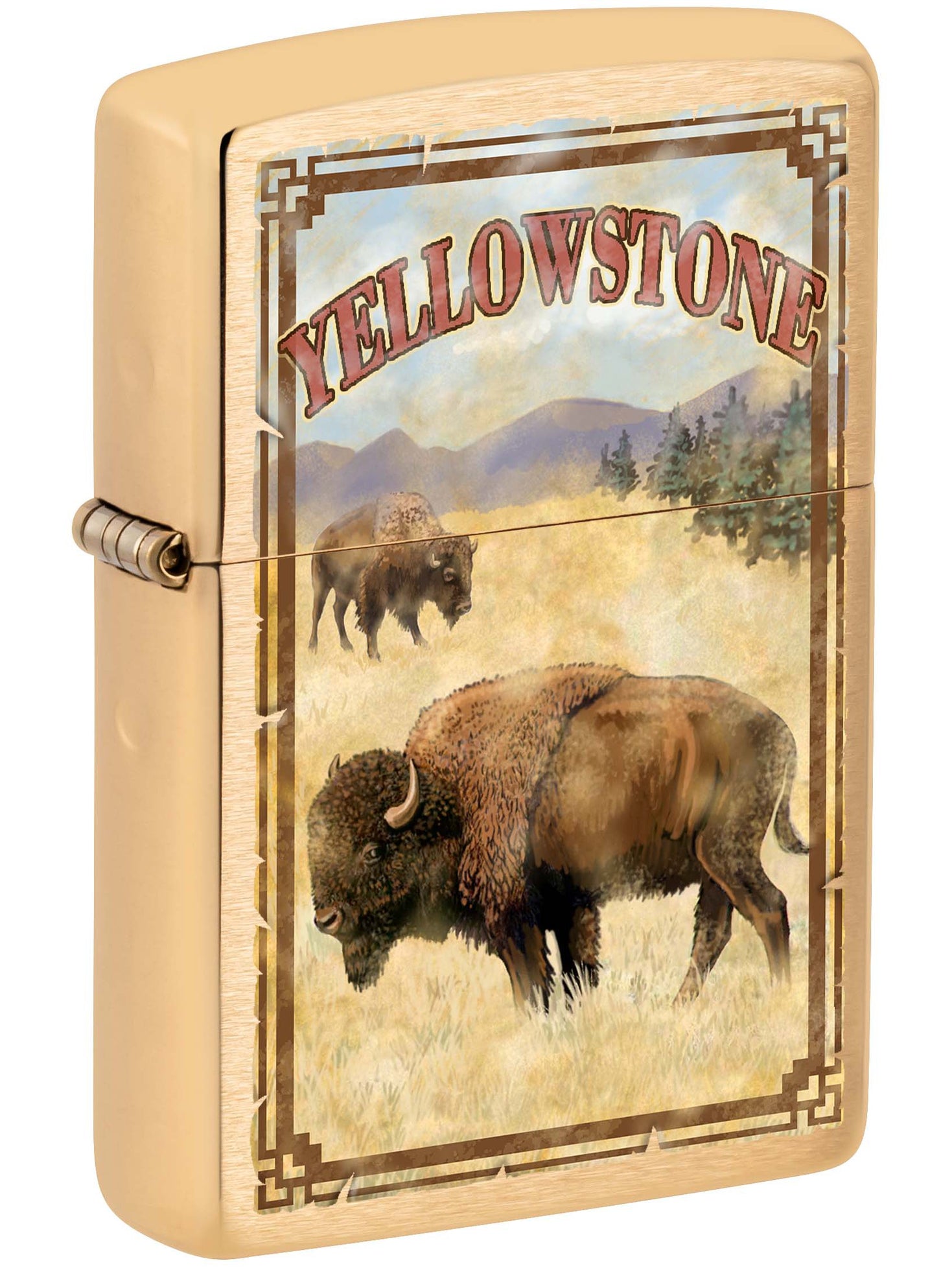 Zippo Lighter: Yellowstone National Park Buffalo - Brushed Brass 80997