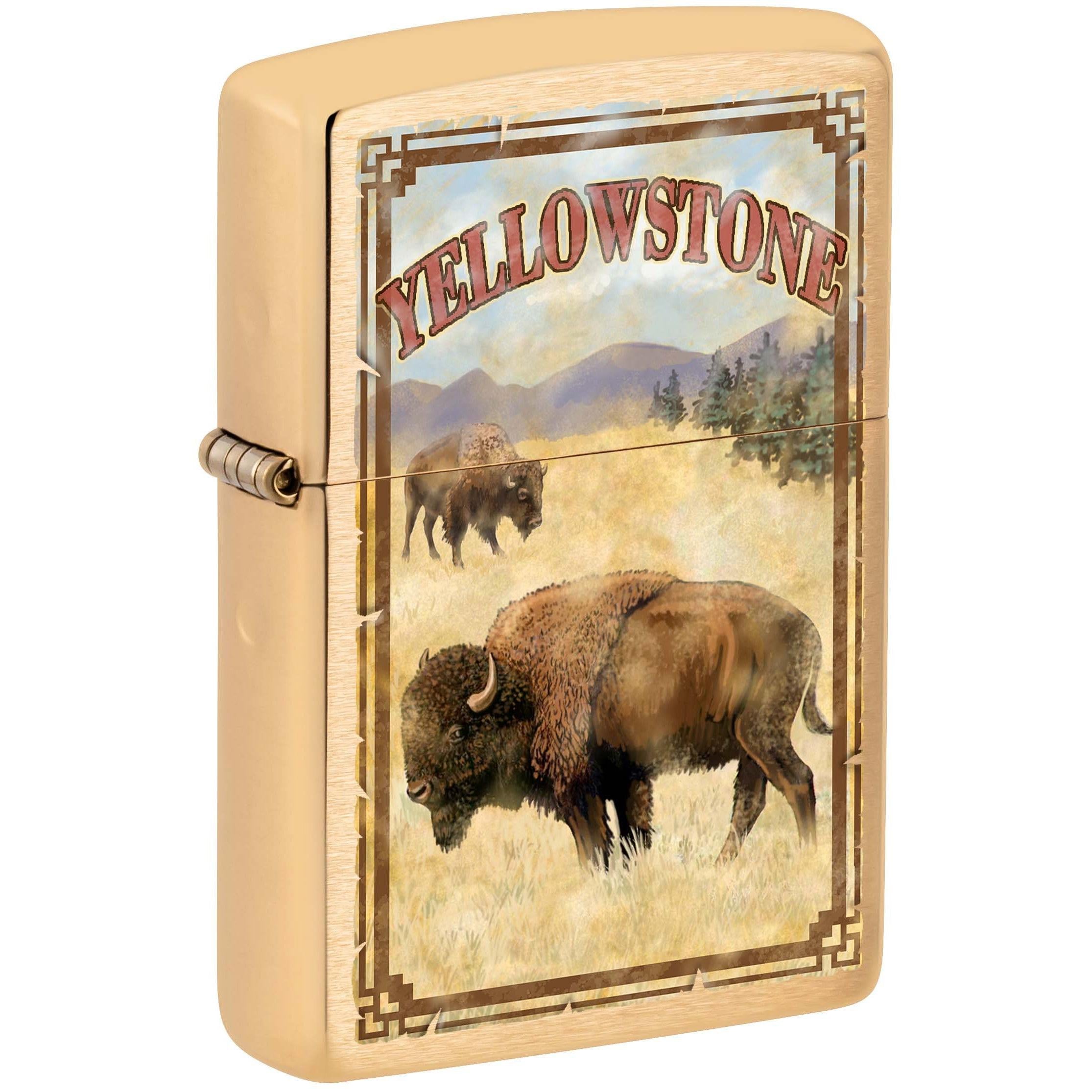 Zippo Lighter: Yellowstone National Park Buffalo - Brushed Brass 80997
