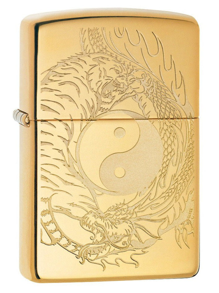 Zippo Lighter: Yin and Yang, Tiger and Dragon - High Polish Brass 49024