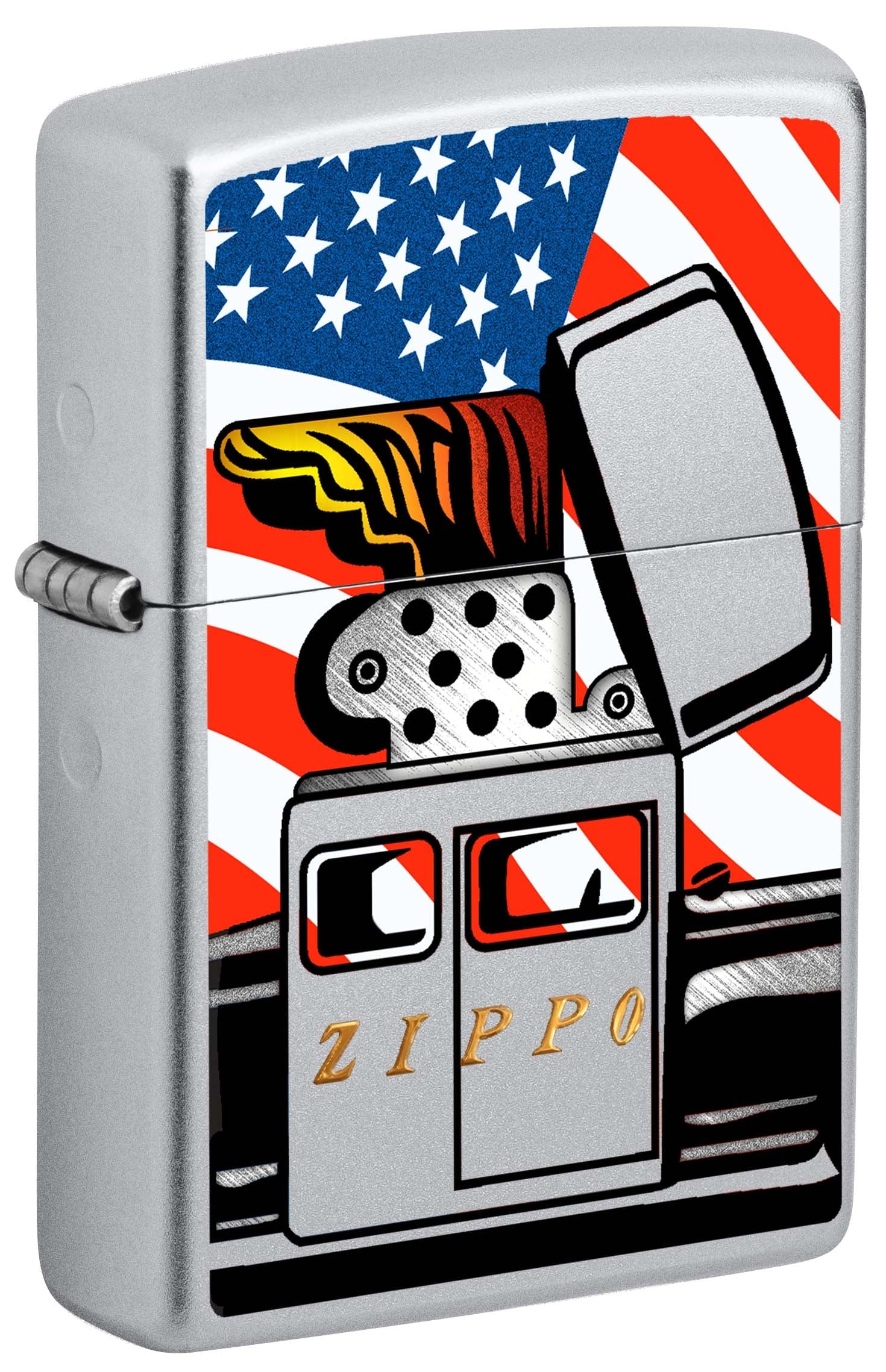 Zippo Lighter: Zippo Car and American Flag - Satin Chrome 80990
