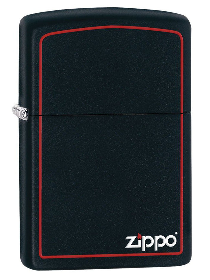 Zippo Lighter: Zippo Logo and Red Border - Black Matte 218ZB