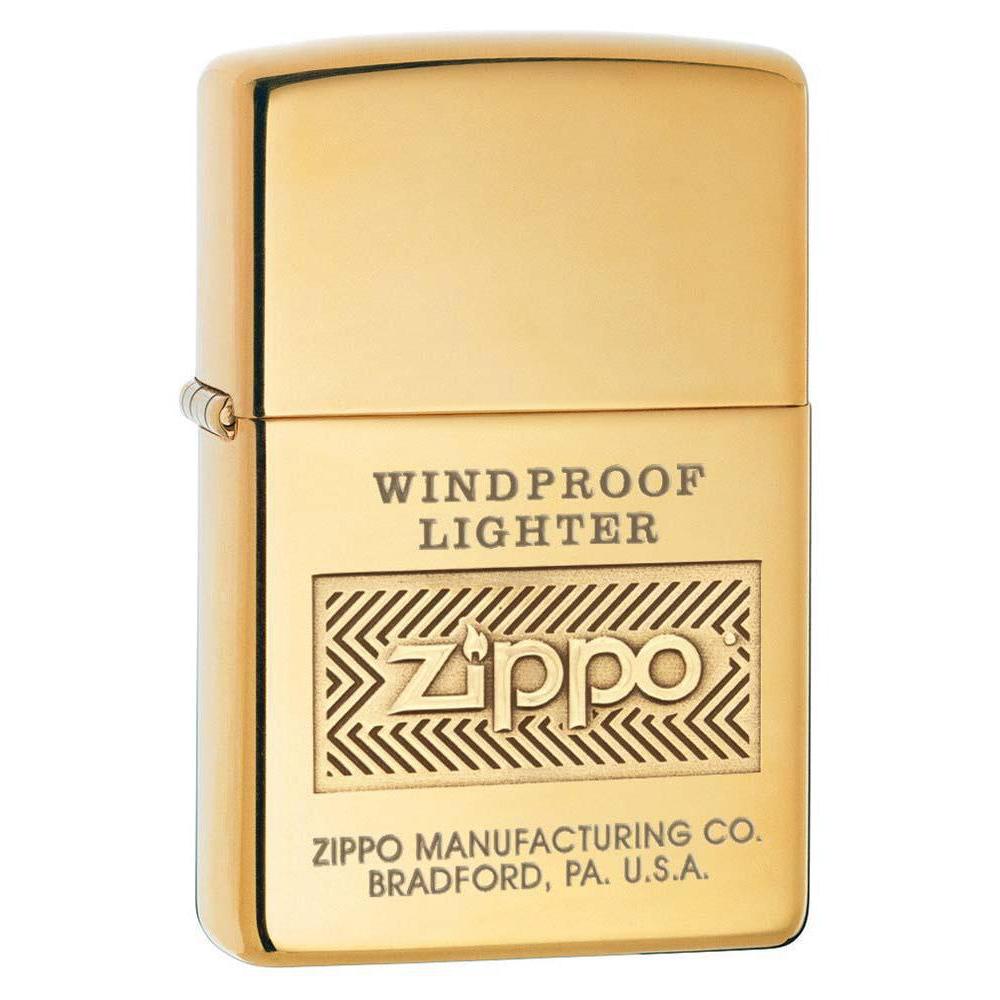 Zippo Lighter: Zippo Windproof Logo, Engraved - High Polish Brass 81165