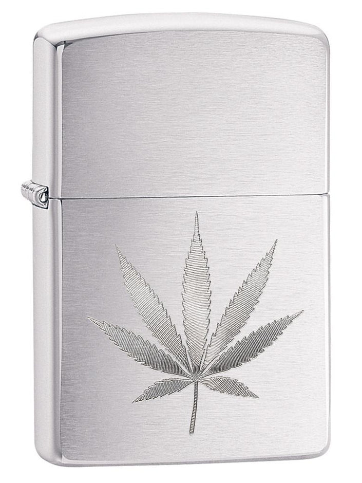 Zippo Pipe Lighter: Engraved Weed Leaf - Brushed Chrome 29587PL