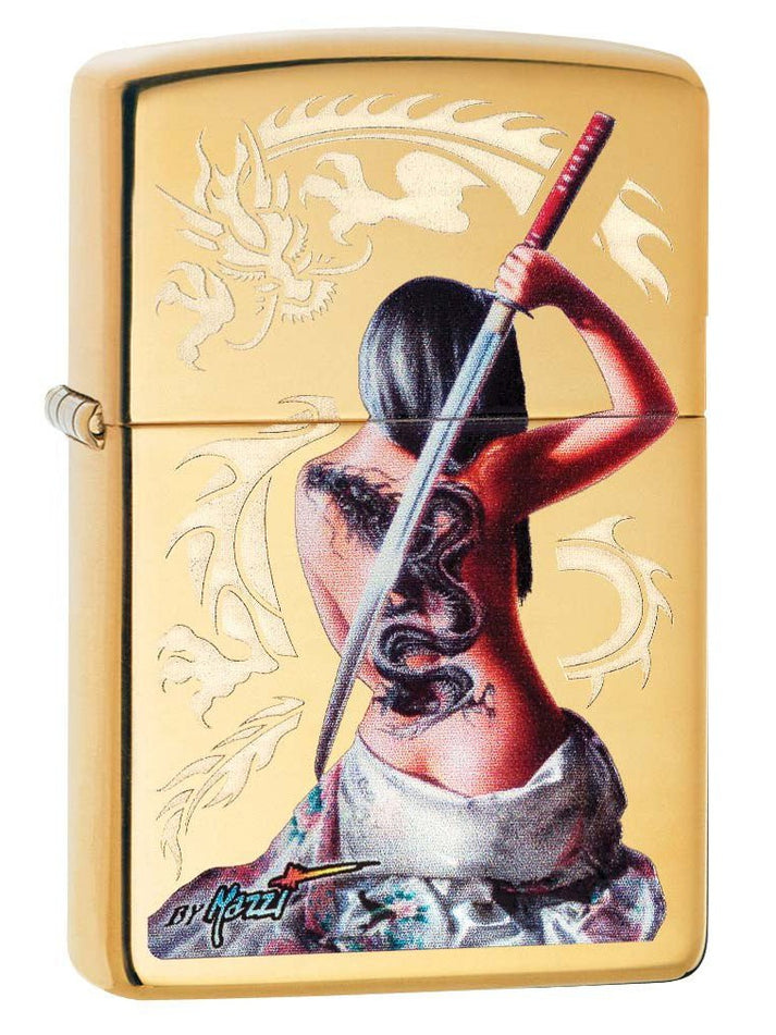 Zippo Pipe Lighter: Mazzi Samurai Girl - High Polish Brass 29668PL
