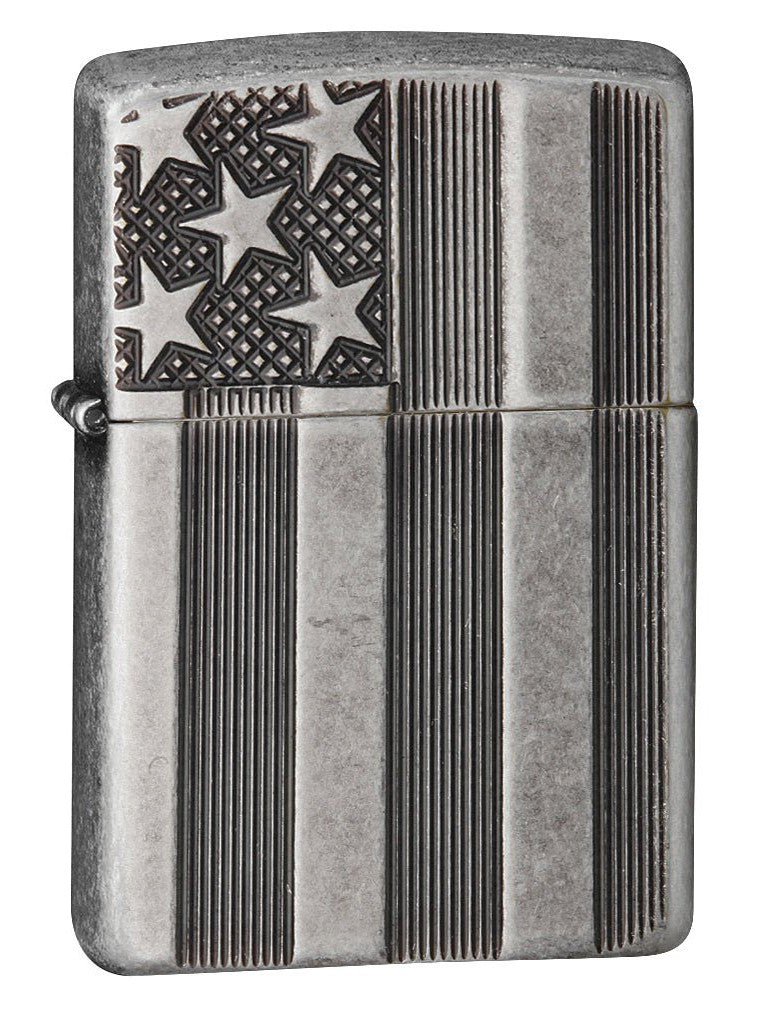 Zippo Pipe Lighter: United States Flag, Armor - Antique Silver Plate 28974PL